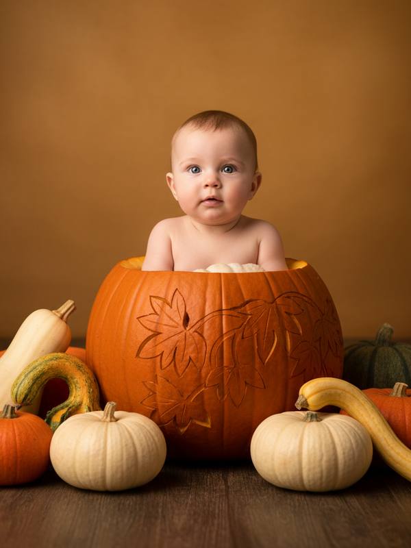 Autumn pumpkin patch AI baby portrait